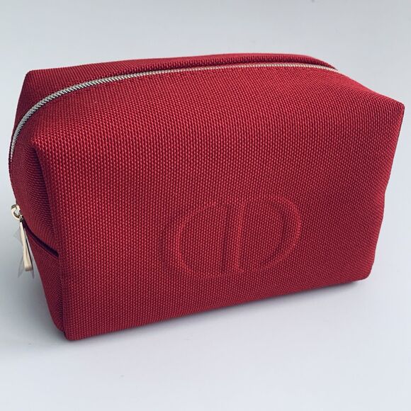 DIOR Beauty Red Cosmetic Makeup Toiletry Bag Pouch with Gold Zipper NIB - Picture 2 of 15